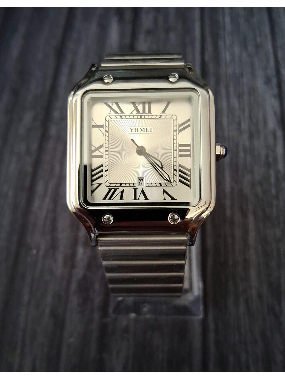 Vintage Inspired Square Milano Mens Silver Roman Dial Watch